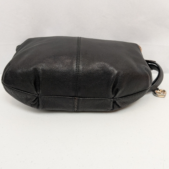 Vtg Brighton Purse Leather Black Embossed Croc Trim Shoulder Bag Fold Over - Picture 8 of 12